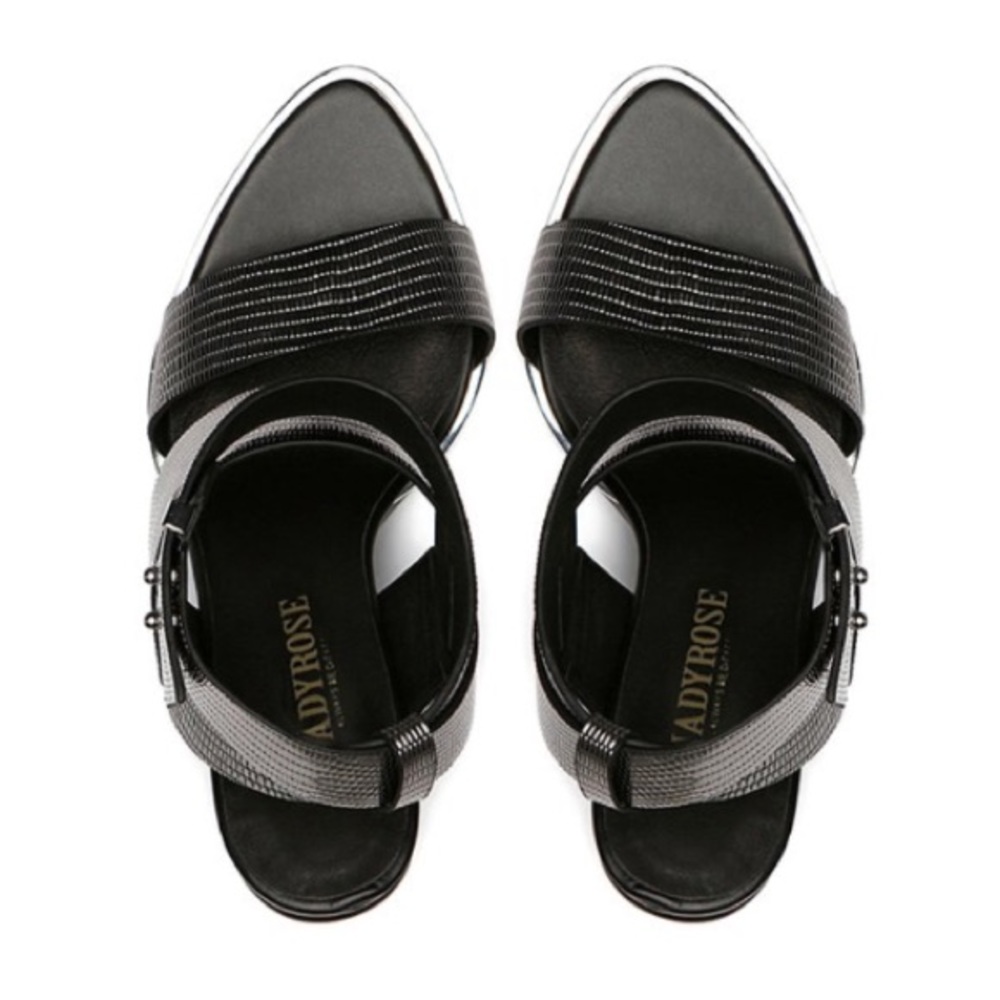 Gunmetal Triple Strap Geometric Block Heels - Picture 3 of 6